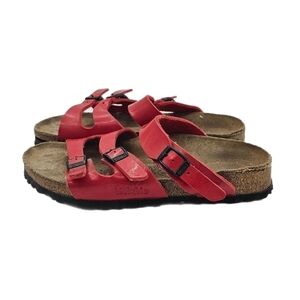 Birkenstock Birko-Flor Havanna Red Patent Leather 3 Strap Sandal Size 36